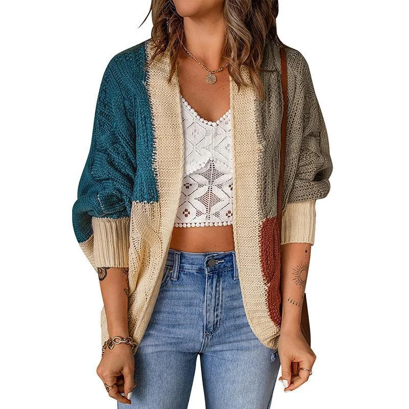 Fashionable Colorblock Knit Cardigan Wholesale Womens Clothing Unique Women's Upcycled