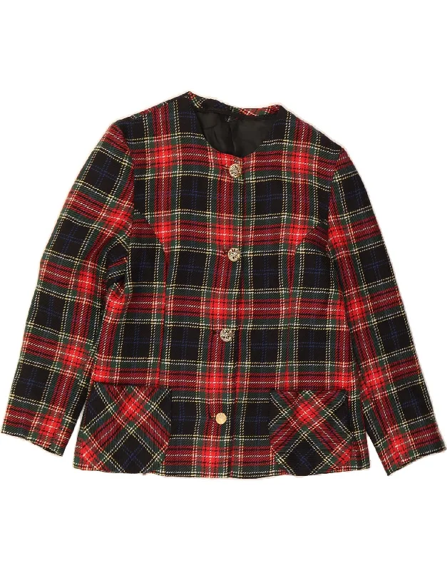 VINTAGE Womens 4 Button Blazer Jacket UK 12 Medium Red Check Feminine Women's Style 