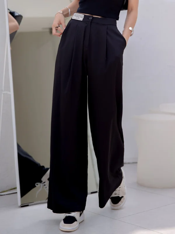 Casual Plain Patched High Waist Long Women Pants Artistic Women's Avant - 