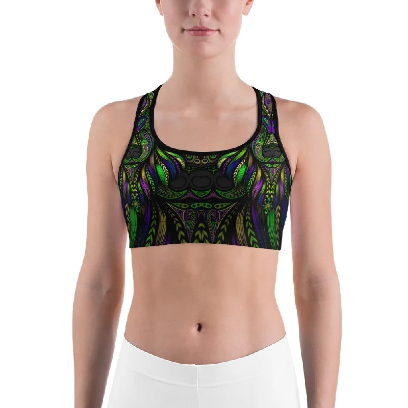 Green Colorful Wolf Sports Bra