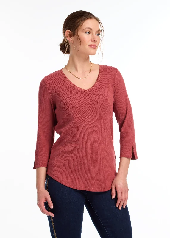 3/4 Sleeve V-Neck Top Bold Women's Statement