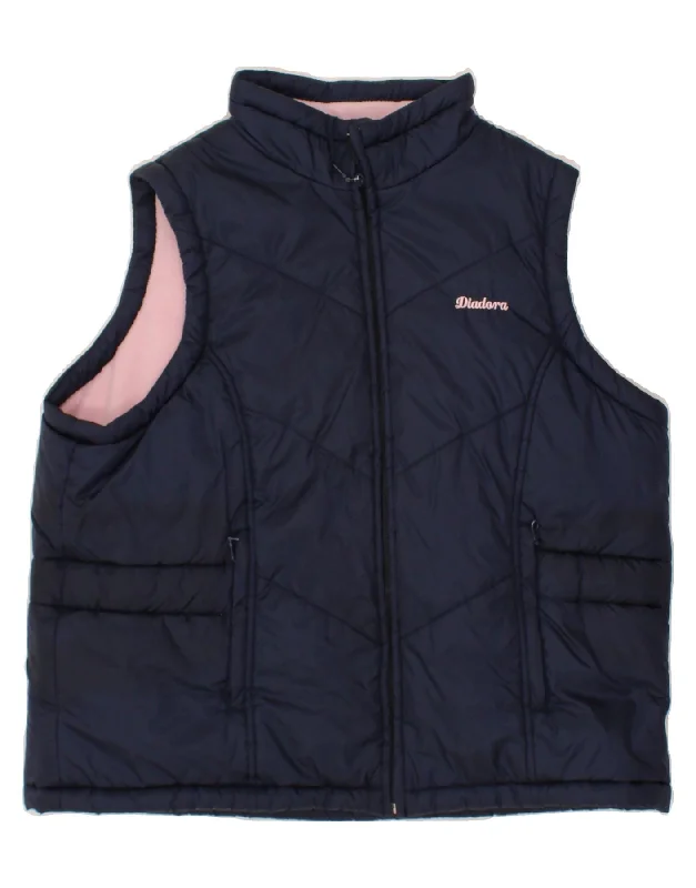 DIADORA Womens Padded Gilet UK 16 Large Navy Blue Polyamide Classic Women's Tweed