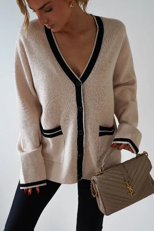 Calvin 2 Tone Over Sized Cardigan | Cream/Black Hip Women's Urban