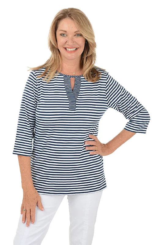 Sailor Striped Keyhole Neck Top Hip Women's Retro