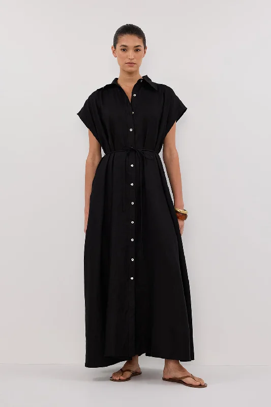 LANA BLACK LINEN MIDI SHIRT DRESS Modern Women's Tech