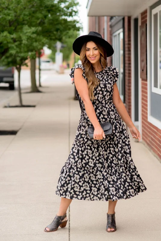 Forget Me Not Tiered Midi Dress Polished Women's Silk