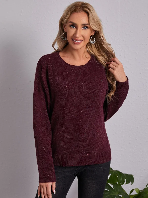 Casual Plain Ripped Long Sleeve Round Neck Regular Women Sweater