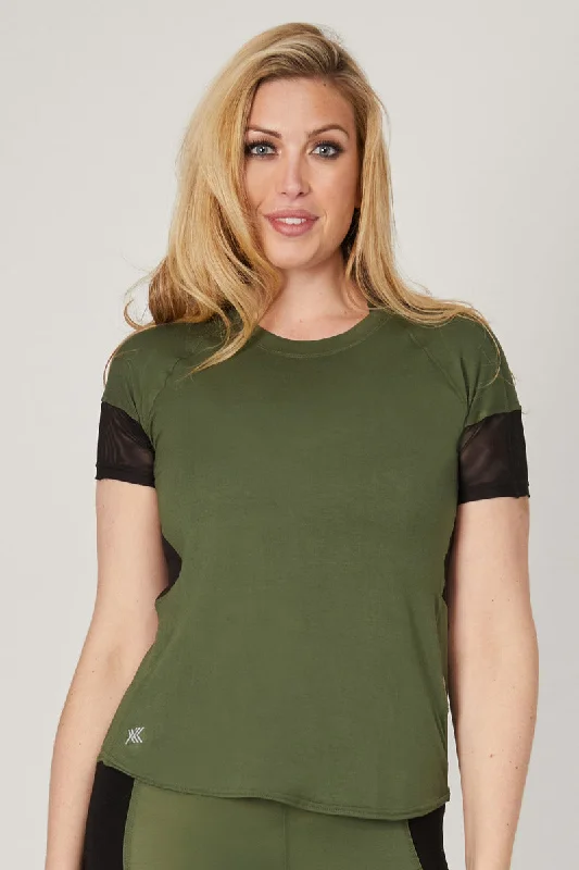 Loose Fit Gym T Shirt with Mesh Back Khaki Laid - back Women's Style