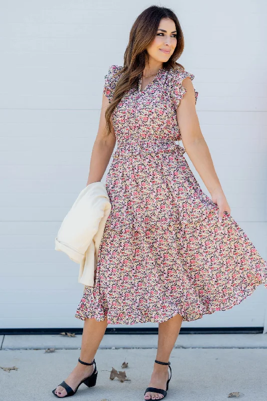 Mini Blooms Ruffle Tiered Midi Dress Women