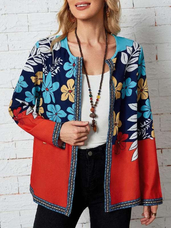 Casual Plants Embroidery Long Sleeve Regular Women Coat Sophisticated Women's Tailored Casual Plants Embroidery Long Sleeve Regular Women Coat Sophisticated Women's Tailored