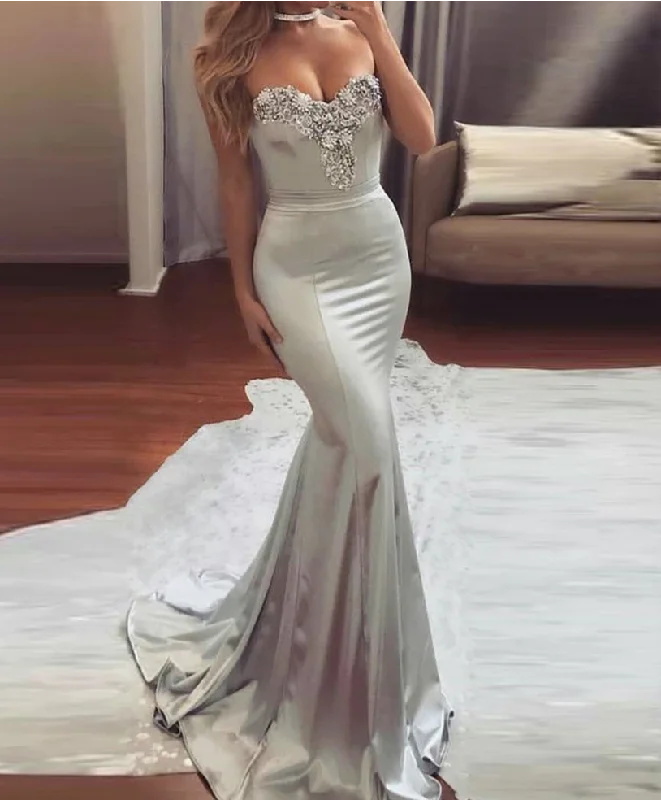 Sophia Silver Satin Gown Dynamic Women's High - energy