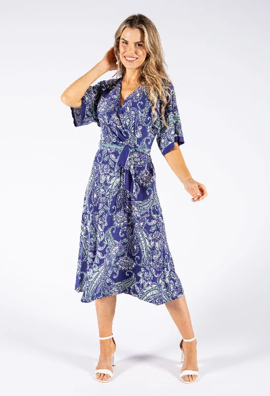 Paisley Print V Neck Dress Modern Women's 