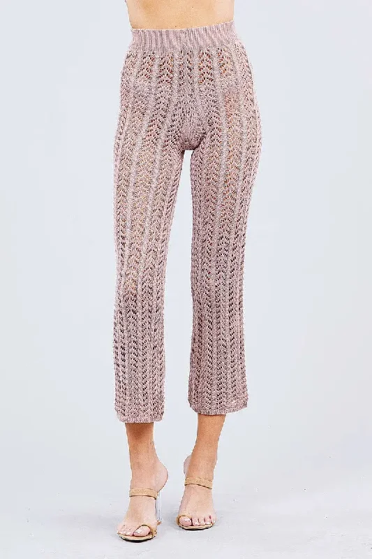 Flare Long Fishnet Sweater Pants Monochromatic Office Style