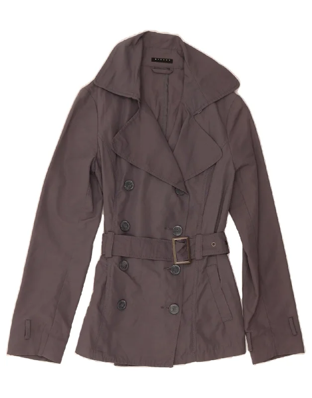 SISLEY Womens Short Double Breasted Trench Coat IT 40 Small Grey Cotton Confident Women's Power SISLEY Womens Short Double Breasted Trench Coat IT 40 Small Grey Cotton Confident Women's Power