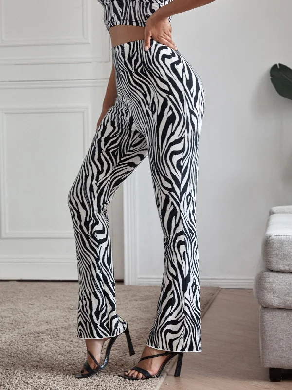 Elegant Zebra Stripe High Waist Long Women Pants Casual Women's Loose - fitting