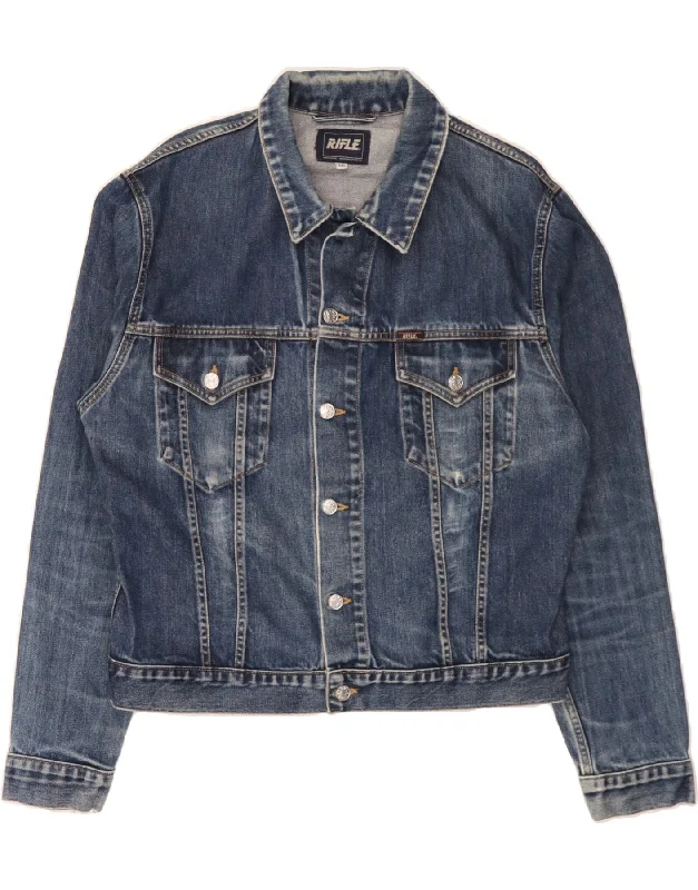 RIFLE Womens Denim Jacket UK 22 2XL Blue Cotton purpose