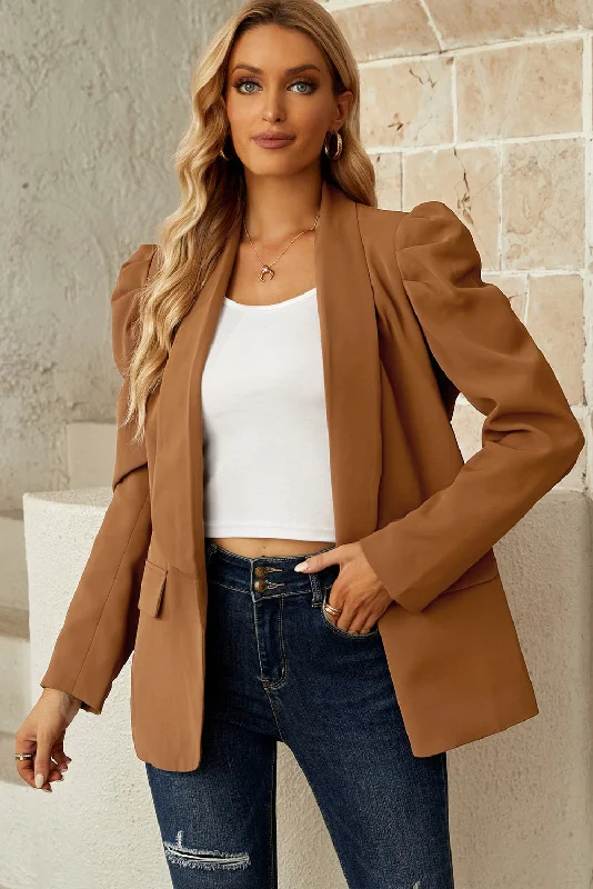 Puff Sleeve Shawl Collar Blazer British Gentlewoman Style