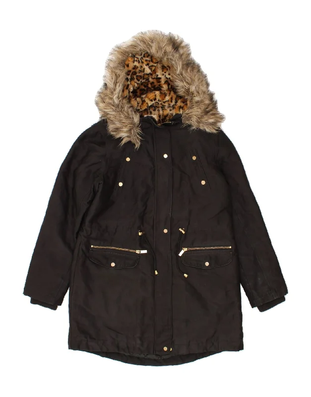 OASIS Womens Hooded Parka Jacket UK 10 Small Black Cotton Bold Women's Statement