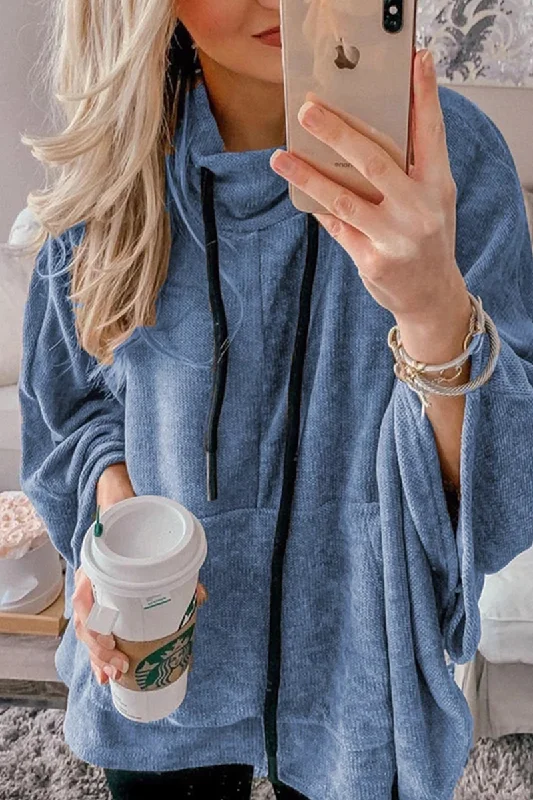 Fashion Solid Draw String Half A Turtleneck Hoodies(4 Colors) Youthful Women's Pop
