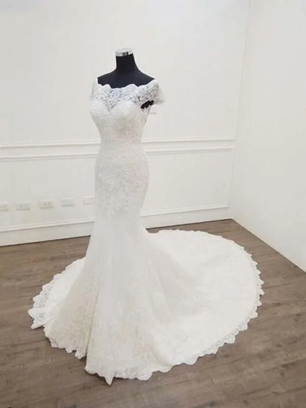 Gorgeous Bateau  Lace Mermaid Sweep Train Wedding Dresses Bold Women's Animal Print