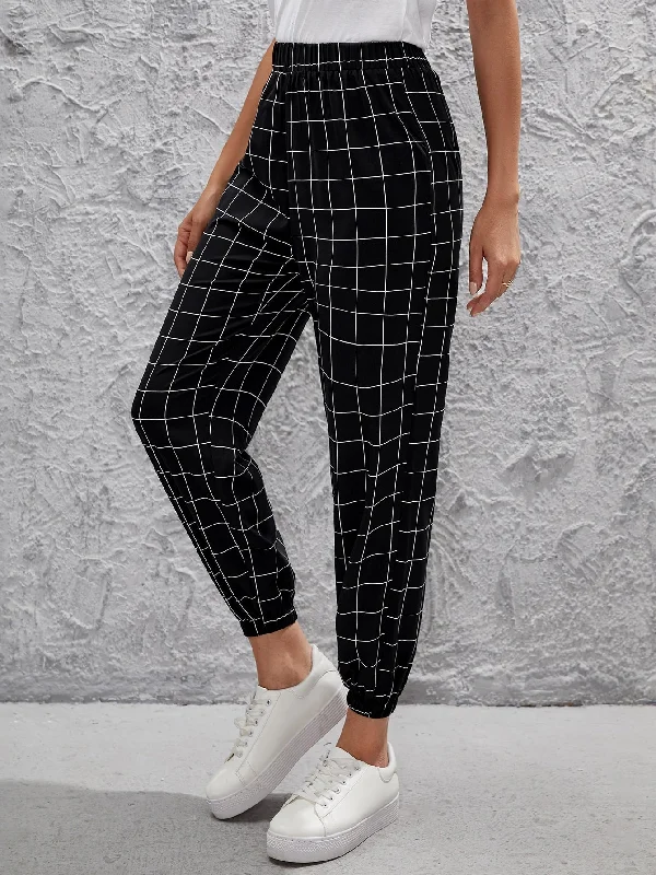 Casual Plaid High Waist Cropped Women Pants Practical Women's Multi - 