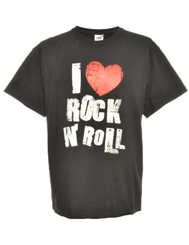 Rock N' Roll Design Fruit Of The Loom Printed T-shirt - L Hip Women's Retro