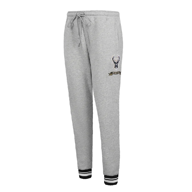 NBA MILWAUKEE BUCKS PRO PREP W RIB FLC WOMEN'S SWEATPANT (HEATHER GRAY/BLACK)