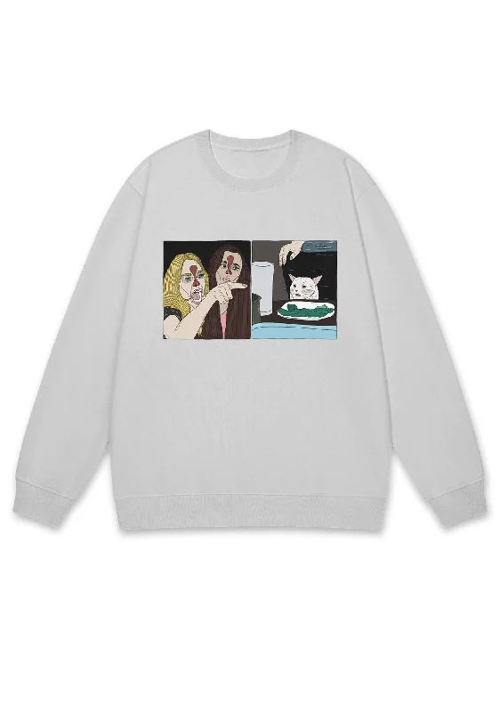 Quarreling Girls And White Cat Y2K Sweatshirt