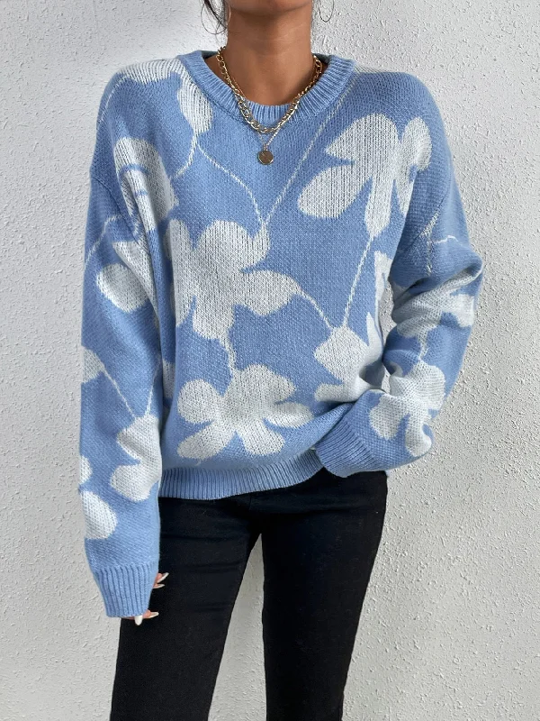 Casual Floral Long Sleeve Round Neck Regular Women Sweater