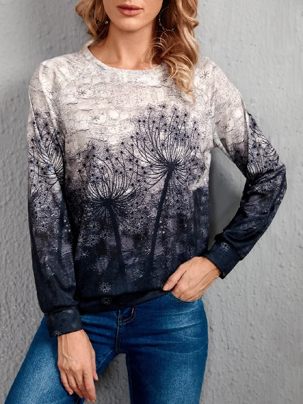 Casual Plants Long Sleeve Round Neck Regular Women Sweatshirt Relaxed Women's 