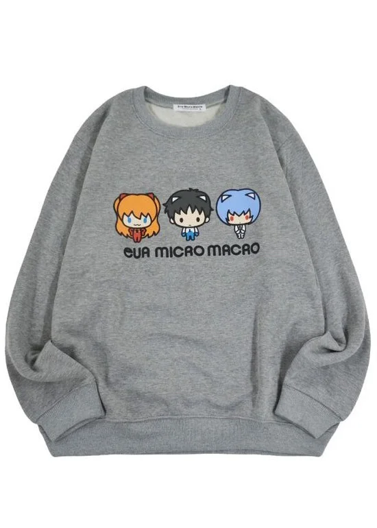 Neon Genesis Evangelion Chibi Characters Pullover Cool Women's Distressed