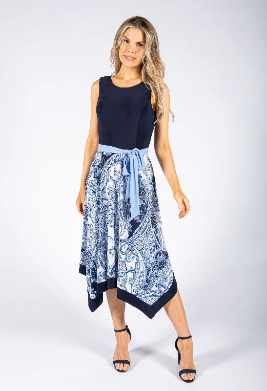 Handkerchief Hem Printed Dress Monochromatic Office Style