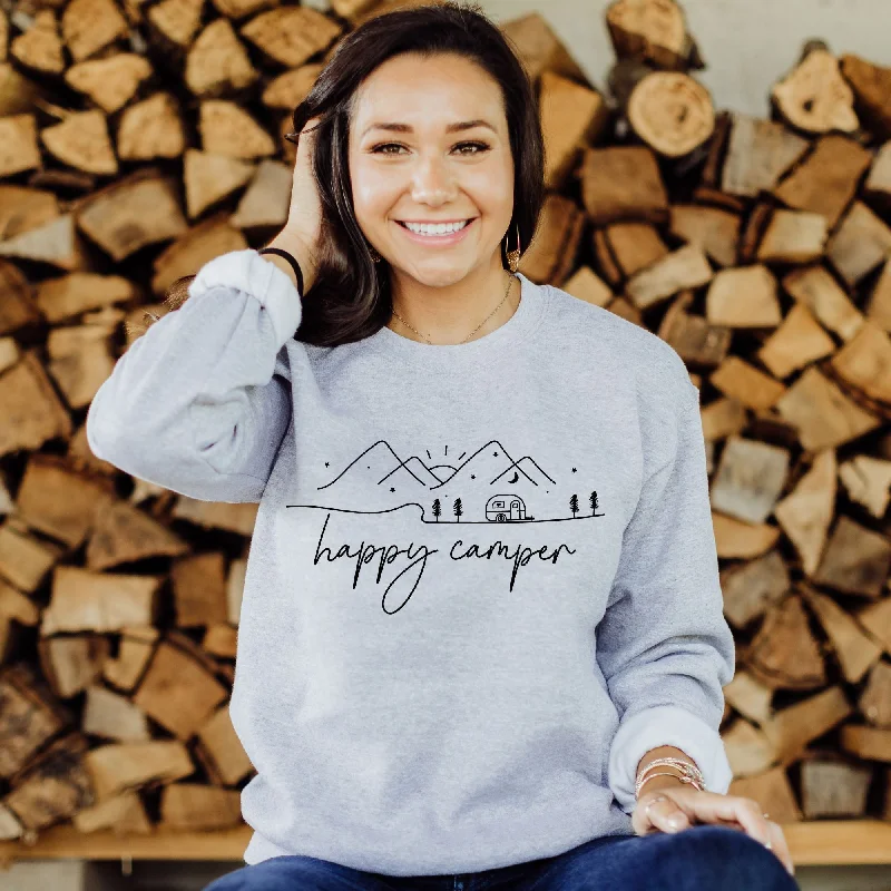 Happy Camper Gildan Crewneck or Hoodie Sweatshirt *UNISEX FIT* Practical Women's Multi - Happy Camper Gildan Crewneck or Hoodie Sweatshirt *UNISEX FIT* Practical Women's Multi -