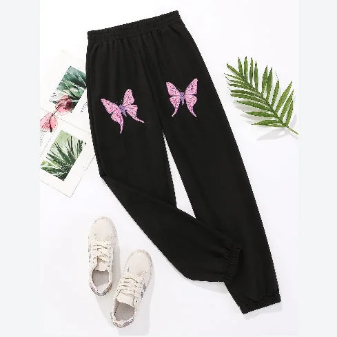 Butterfly Print Loose Sweatpants Womens Wholesale Pants Casual British Gentlewoman Style