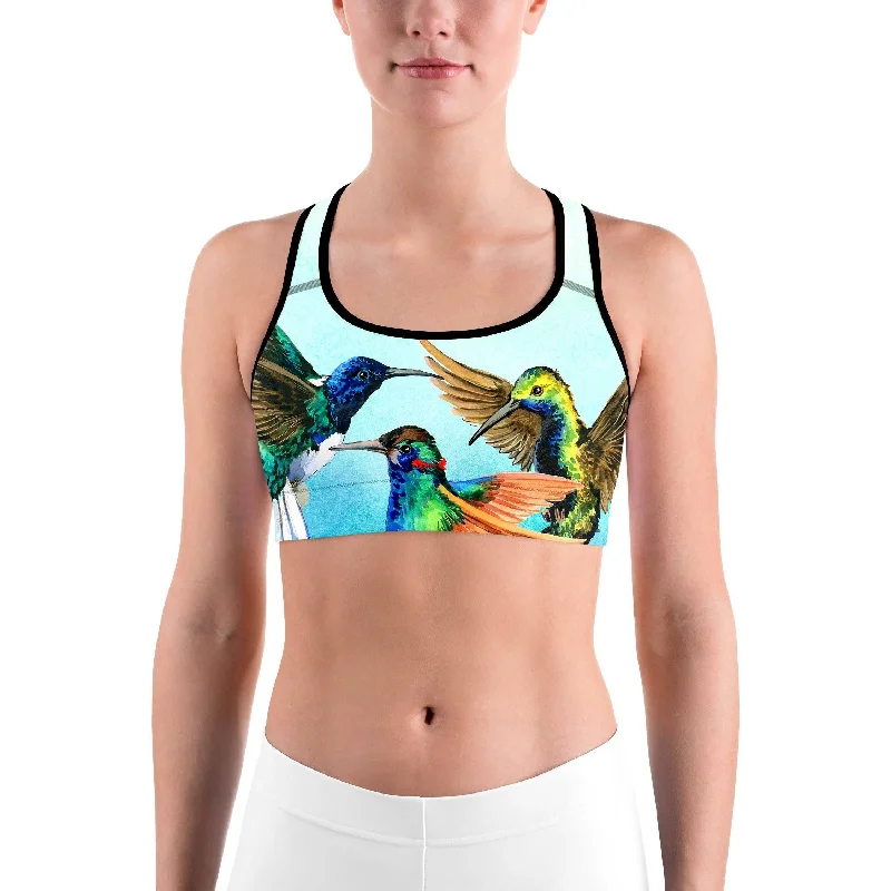 Watercolor Hummingbird Sports bra Refined Women's Hand - crafted