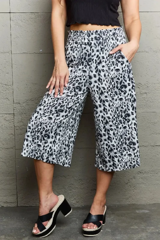 Ninexis Leopard High Waist Flowy Wide Leg Pants with Pockets Refined Women's Velvet