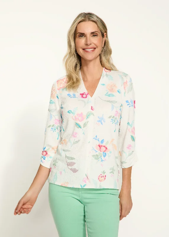 3/4 Sleeve V-Neck Top, Libby Print Vacation