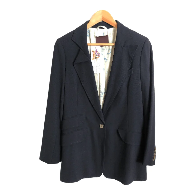 Mulberry Designer Vintage 100% Wool Day Evening Jacket Navy Blue UK Size 12 Relaxed Women's Mulberry Designer Vintage 100% Wool Day Evening Jacket Navy Blue UK Size 12 Relaxed Women's