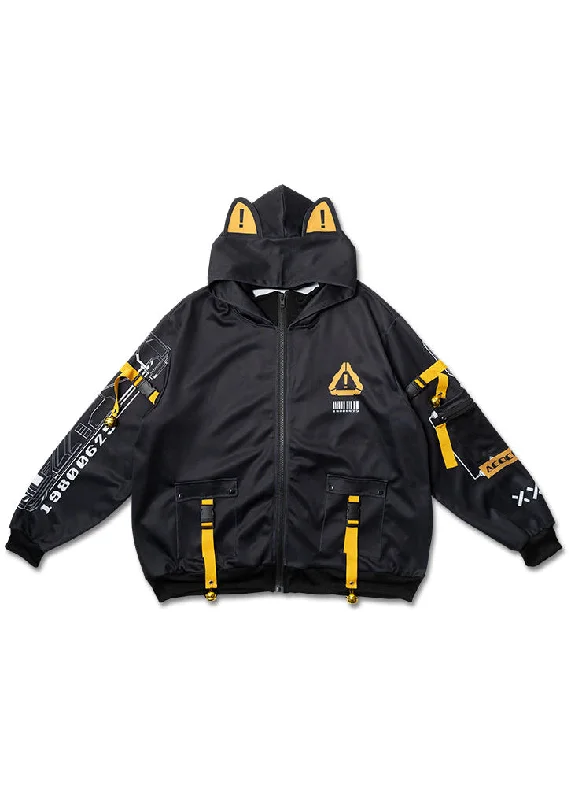 Error Code Cyberpunk Tech Oversized Black Yellow Jacket Vintage Women's 1970S 