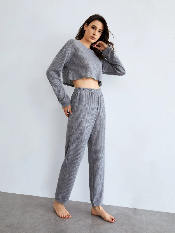 Casual Plain Long Sleeve Round Neck Women Lounge Sets Dynamic Women's High - energy