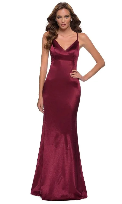 La Femme - 29960 Sleeveless V-Neck Fitted Satin Simple Prom Dress