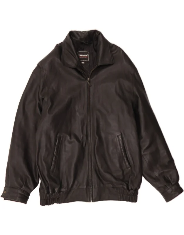 VINTAGE Womens Leather Jacket UK 20 2XL Black Relaxed Women's 