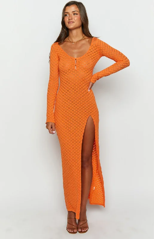 Celine Orange Knit Maxi Dress Unique Women's Upcycled
