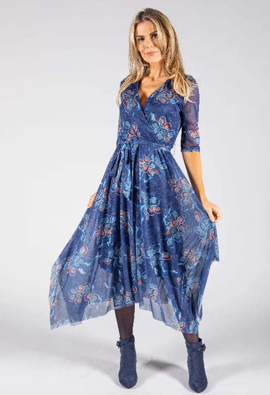 Floral Print Midi Wrap Dress Traditional Women's 