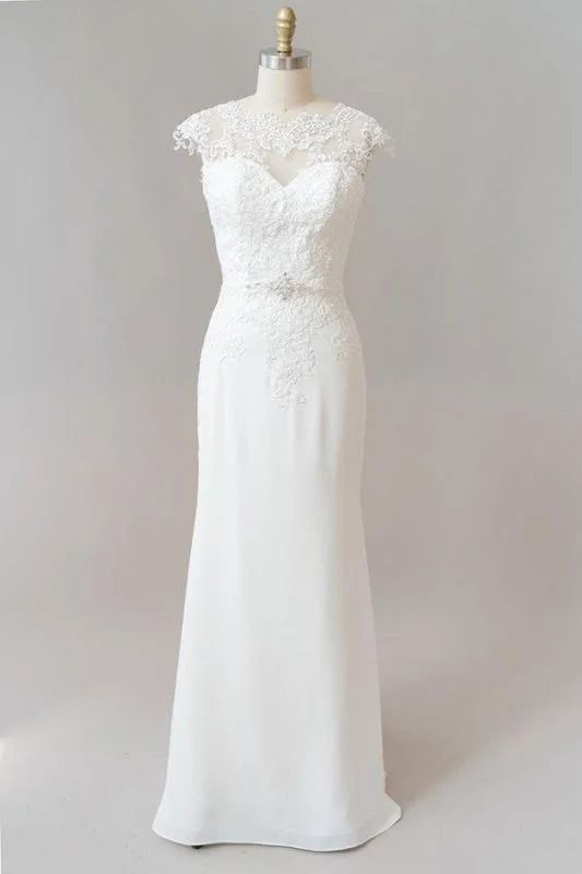 Cap Sleeve Illusion Lace Sheath Wedding Dress