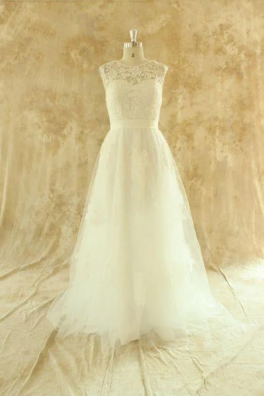 Bridelily Awesome Illusion Lace Tulle A-line Wedding Dress Stylish Women's Neon