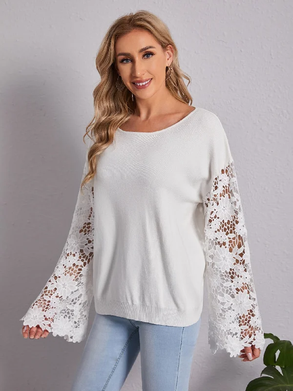 Casual Plain Long Sleeve Scoop Neck Semi-Sheer Regular Women Sweater