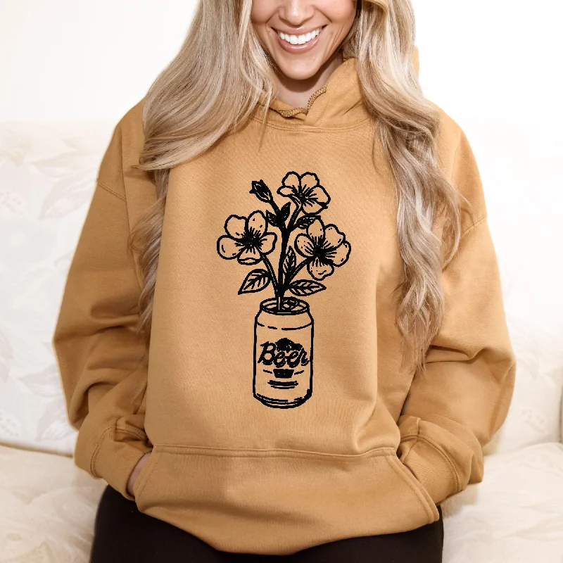 Floral Beer Can Gildan Crewneck or Hoodie Sweatshirt *UNISEX FIT* Laid - back Women's Style