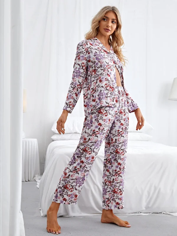 Casual All Over Print Button Front Long Sleeve Lapel Women Pajama Sets Artistic Women's Hand - painted Casual All Over Print Button Front Long Sleeve Lapel Women Pajama Sets Artistic Women's Hand - painted
