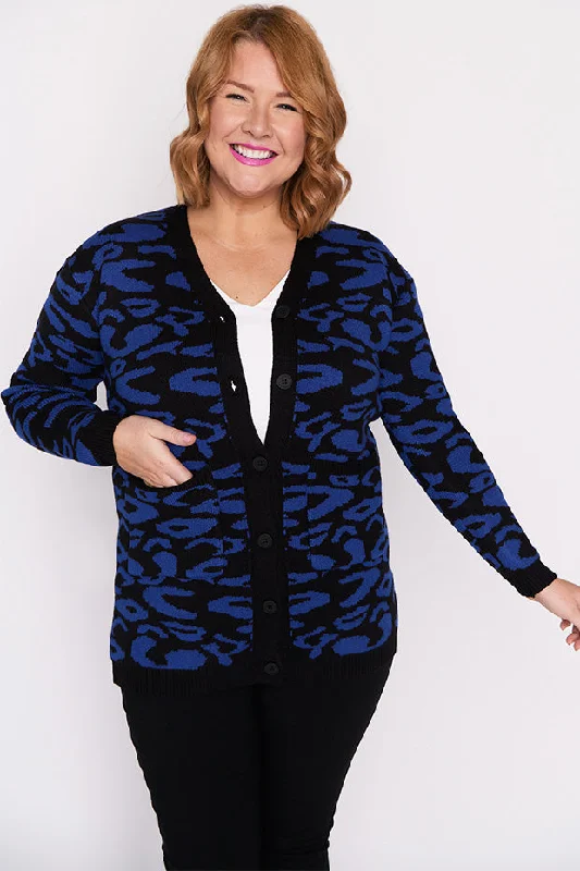 Angeline Cobalt Animal Cardigan Unique Women's Upcycled